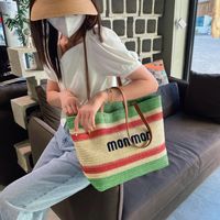 Women's Fashion Letter Soft Surface Square Zipper Tote Bag Straw Shoulder Bags main image 5