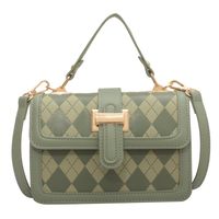 Women's Elegant Fashion Color Block Lingge Soft Surface Square Magnetic Buckle Handbag Square Bag Pu Leather Shoulder Bags sku image 2