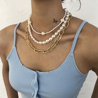 New Punk Style Simple  Metal Texture Multilayer Thick Chain Necklace sku image 25