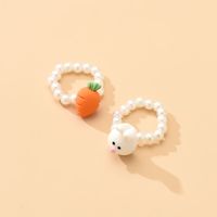 Cute Rabbit Carrot Synthetic Resin Pearl Rings sku image 1