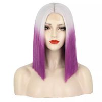 Short Blue Hair Purple Hair Cosplay Wig For Black Women Straight Hair Mid Section Natural Blue Purple Wig Heat Resistant Synthetic Wig main image 4