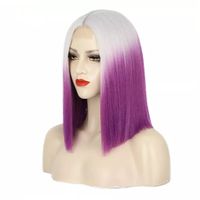 Short Blue Hair Purple Hair Cosplay Wig For Black Women Straight Hair Mid Section Natural Blue Purple Wig Heat Resistant Synthetic Wig main image 2