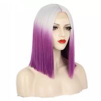 Short Blue Hair Purple Hair Cosplay Wig For Black Women Straight Hair Mid Section Natural Blue Purple Wig Heat Resistant Synthetic Wig main image 5