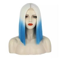 Short Blue Hair Purple Hair Cosplay Wig For Black Women Straight Hair Mid Section Natural Blue Purple Wig Heat Resistant Synthetic Wig main image 7
