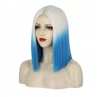 Short Blue Hair Purple Hair Cosplay Wig For Black Women Straight Hair Mid Section Natural Blue Purple Wig Heat Resistant Synthetic Wig main image 9