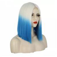 Short Blue Hair Purple Hair Cosplay Wig For Black Women Straight Hair Mid Section Natural Blue Purple Wig Heat Resistant Synthetic Wig main image 10