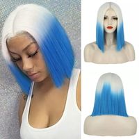 Short Blue Hair Purple Hair Cosplay Wig For Black Women Straight Hair Mid Section Natural Blue Purple Wig Heat Resistant Synthetic Wig sku image 2