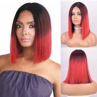 Short Red Hair Green Hair Cosplay Wig For Black Women Straight Hair Mid Section Natural Red Green Wig Heat Resistant Synthetic Wig main image 1