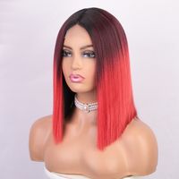 Short Red Hair Green Hair Cosplay Wig For Black Women Straight Hair Mid Section Natural Red Green Wig Heat Resistant Synthetic Wig main image 5