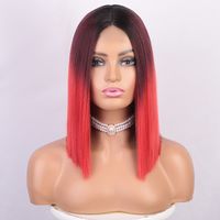 Short Red Hair Green Hair Cosplay Wig For Black Women Straight Hair Mid Section Natural Red Green Wig Heat Resistant Synthetic Wig main image 2