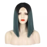Short Red Hair Green Hair Cosplay Wig For Black Women Straight Hair Mid Section Natural Red Green Wig Heat Resistant Synthetic Wig sku image 2