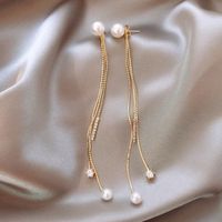 Sweet Tassel Inlaid Pearls Artificial Rhinestones Drop Earrings main image 2
