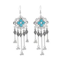 Vintage Style Square Tassel Alloy Inlay Turquoise Drop Earrings main image 7