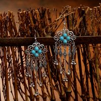 Vintage Style Square Tassel Alloy Inlay Turquoise Drop Earrings main image 5