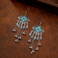Vintage Style Square Tassel Alloy Inlay Turquoise Drop Earrings main image 6