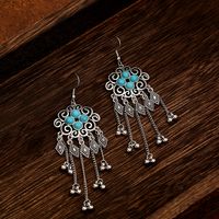 Vintage Style Square Tassel Alloy Inlay Turquoise Drop Earrings main image 4