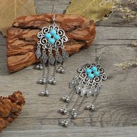 Vintage Style Square Tassel Alloy Inlay Turquoise Drop Earrings main image 3