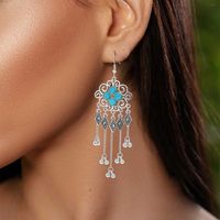 Vintage Style Square Tassel Alloy Inlay Turquoise Drop Earrings main image 1