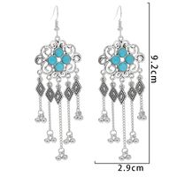 Vintage Style Square Tassel Alloy Inlay Turquoise Drop Earrings main image 8