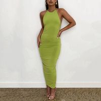 Sexy Solid Color Halter Neck Sleeveless Elastic Drawstring Design Backless Polyester Dresses Bodycon Dress main image 2