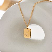Fashion Six-pointed Star Zircon Geometric Square 18k Gold Plated Pendant Stainless Steel Necklace main image 2