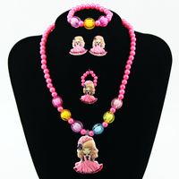 Children's Korean Ornament Set Girls Necklace And Earrings Suite Cartoon Girl Four-piece Set Wholesale sku image 1
