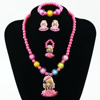 Children's Korean Ornament Set Girls Necklace And Earrings Suite Cartoon Girl Four-piece Set Wholesale main image 1