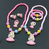 Children's Korean Ornament Set Girls Necklace And Earrings Suite Cartoon Girl Four-piece Set Wholesale main image 2