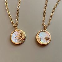 Ethnic Style Sun And Moon Totem Stainless Steel Inlay Natural Fritillary Pendant Necklace main image 3