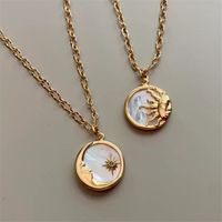 Ethnic Style Sun And Moon Totem Stainless Steel Inlay Natural Fritillary Pendant Necklace main image 4