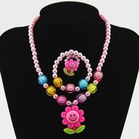 Wholesale Children's Ornaments Sets Of Chain Cartoon Sun Flower Beaded 4-piece Necklace Jewelry Set sku image 2