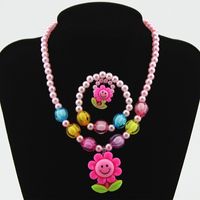 Wholesale Children's Ornaments Sets Of Chain Cartoon Sun Flower Beaded 4-piece Necklace Jewelry Set main image 2