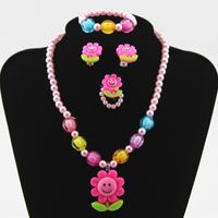 Wholesale Children's Ornaments Sets Of Chain Cartoon Sun Flower Beaded 4-piece Necklace Jewelry Set sku image 4