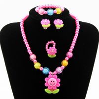 Wholesale Children's Ornaments Sets Of Chain Cartoon Sun Flower Beaded 4-piece Necklace Jewelry Set sku image 3