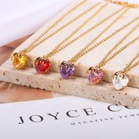 Fashion New Style Multi-color Heart Zircon Pendant Copper Necklace main image 1