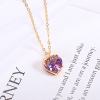 Fashion New Style Multi-color Heart Zircon Pendant Copper Necklace main image 4