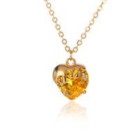 Fashion New Style Multi-color Heart Zircon Pendant Copper Necklace sku image 3