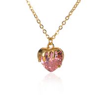 Fashion New Style Multi-color Heart Zircon Pendant Copper Necklace sku image 1