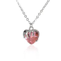 Fashion New Style Multi-color Heart Zircon Pendant Copper Necklace sku image 2