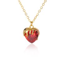 Fashion New Style Multi-color Heart Zircon Pendant Copper Necklace sku image 5