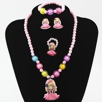 Children's Korean Ornament Set Girls Necklace And Earrings Suite Cartoon Girl Four-piece Set Wholesale sku image 2