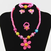 Children's Resin Necklace Bracelet 4 Pcs Set Rings Ear Studs Girls' Plastic Flower-shaped Set Wholesale main image 1