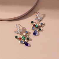 New Style Creative Colorized Butterfly Alloy Inlaid Rhinestone Earrings main image 6