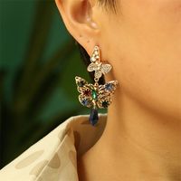 New Style Creative Colorized Butterfly Alloy Inlaid Rhinestone Earrings main image 4