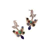 New Style Creative Colorized Butterfly Alloy Inlaid Rhinestone Earrings main image 5