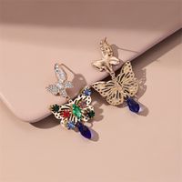 New Style Creative Colorized Butterfly Alloy Inlaid Rhinestone Earrings main image 3