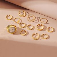 2022 New Creative Carving Mini Watch Metal Hollow Geometric Ring 13 Pieces Set main image 1