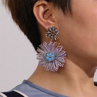 New Ethnic Style Heart Flowers Metal Pendant Earrings sku image 3