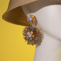 New Ethnic Style Heart Flowers Metal Pendant Earrings sku image 11