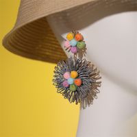 New Ethnic Style Heart Flowers Metal Pendant Earrings sku image 12